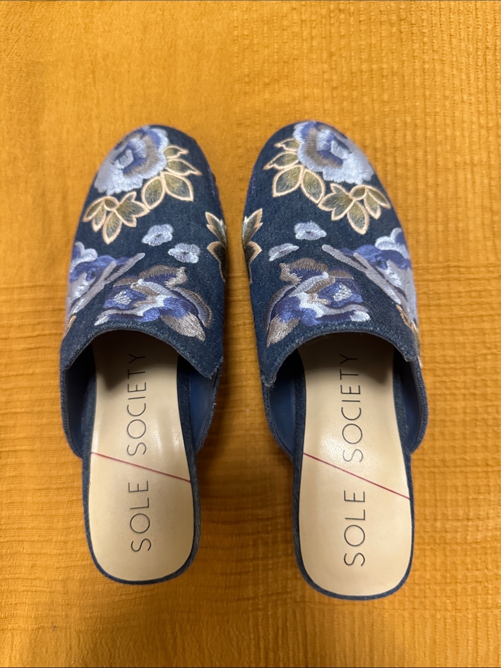 Sole Society Navy Floral Embroidered Slip-On Mules